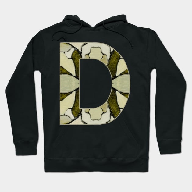 Letter D Monogram Initial Olive Green Pearl White Aesthetic Abstract Pattern Painting On Canvas Hoodie by Go Abstract Art